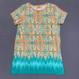 Ruby Rd. Petite Women's Dress PL Orange‎ Turquoise Pattern Short Sleeve